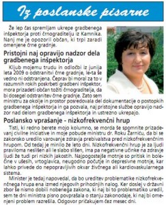 Iz poslanske pisarne o nizkofrekvenčnem hrupu