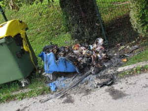 Zgorel zabojnik za papir na Zikovi ulici (Foto: Dr. Damjan Hančič)